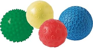 Constructive Playthings Set of 4 Textured Ball Ranging in Size from 5 1/2" to 7" diam. with Rough, Bumpy, Pokey and Smooth Textures for Ages 3 and Up