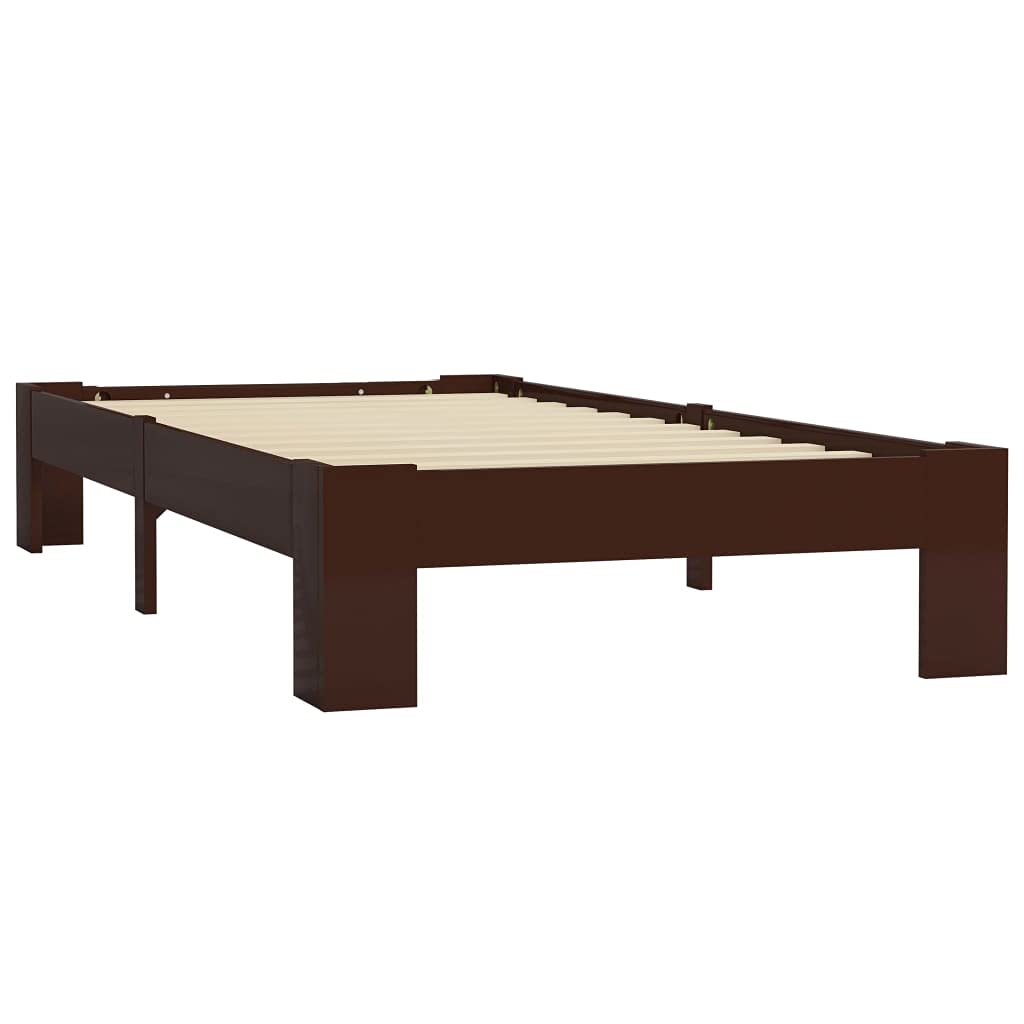 Lit en bois massif marron foncé en pin 90 x 200 cm, cadre de lit stable avec lattes en contreplaqué, adapté pour tapis tatami, lit à sommier tapissier et lit à sommier tapissier, 90 x 200 cm