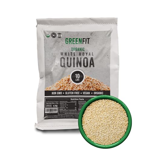 Greenfit Royal Organic White Quinoa | Non-GMO, Gluten-Free, Vegan, and Organic | Complete Protein, High Fiber, Low-Calorie White Quinoa | (10 Pound - Pack of 1)