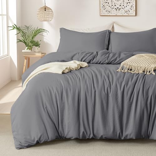 Image of MILDLY Duvet Cover King Ultra Soft Comforter Cover Set 3pcs, Dark Grey | Washed Microfiber Cotton-Like, Breathable Comfort, Hidden Zipper, Corner Ties, OEKO-TEX Certified, Fade Resistant