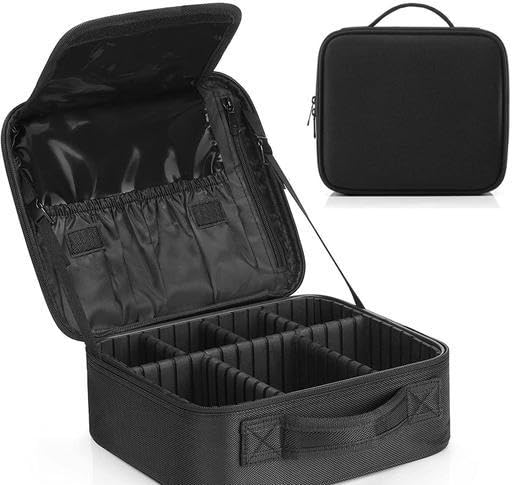 Professional Travel Makeup Cosmetic Case Organizer Artist Storage Bag with Adjustable Dividers for Cosmetics Makeup Brushes Toiletry Vanity Bag Jewelry Digital Black (Size 26 x 23 x 9 cm)-image-49