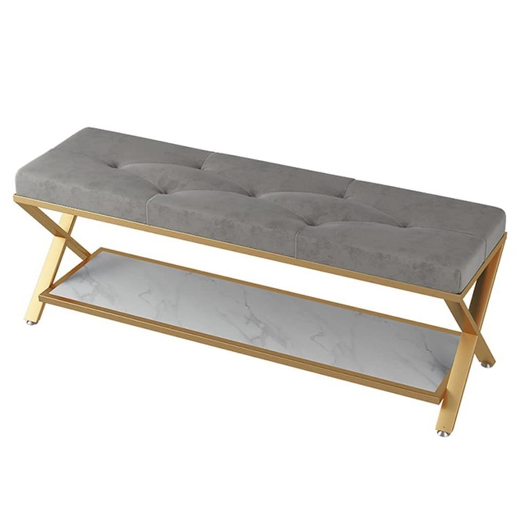 Banc à chaussures gris à 2 niveaux avec coussin en flanelle confortable pour l'entrée