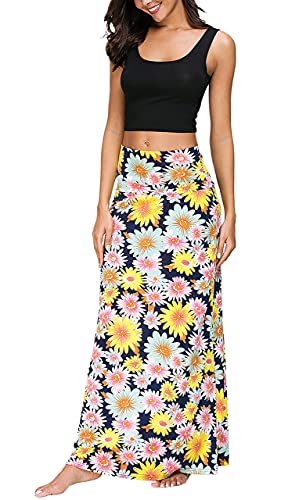 Image of Urban CoCo Women's Stylish Spandex Comfy Fold-Over Flare Long Maxi Skirt