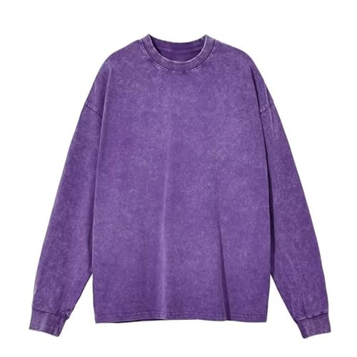 Hoodies Oversized Unisex Crewneck Long Sleeve Sweatshirt Vintage Acid Wash Pullover Tops Solid Color Basic Tops