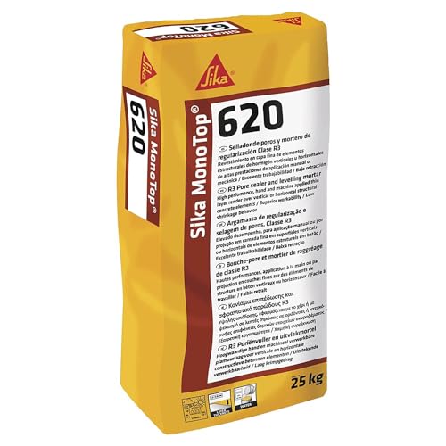 SIKA - Mortero de reparación en capa fina - Sika MonoTop 620 - Blanco - Alisado y reparación - Superficies y estructuras de hormigón - Clase R3-25 kg