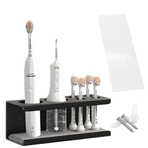 SVOCK Porta Spazzolino Elettrico, Nero Senza Foratura, Multifunzione Porta Spazzolino Da Muro con 6 Fori, Base Diatomee