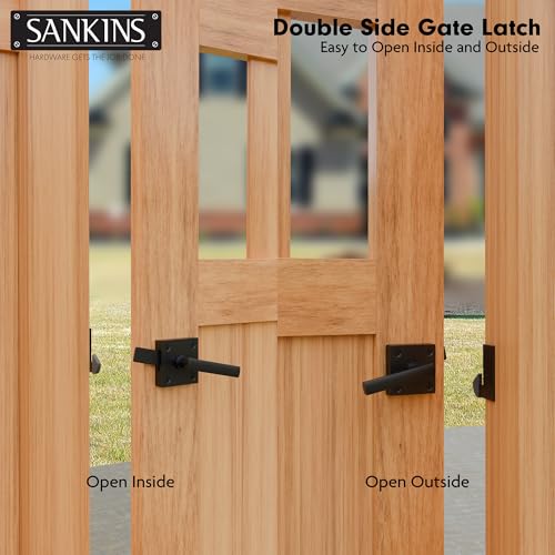 Image of Black Heavy Duty Double Side Gate Latch for Wooden Fence, Self Locking Aluminum Gate Latch for Outdoor Fence, Swinging Door Latch Gate Hardware,Black