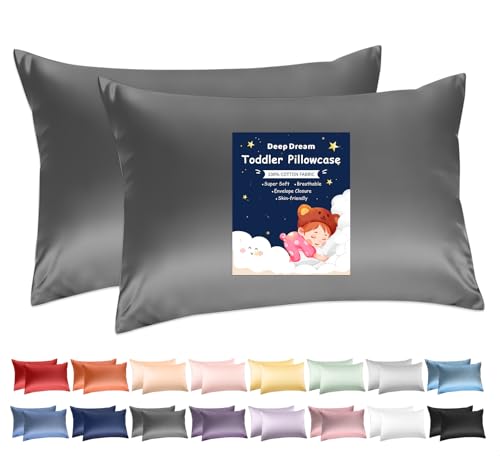 Image of Deep Dream Toddler Pillowcases for 13x18 Pillow 2 Pack, 100% Cotton Travel Pillow Case Cover, 600 Thread Count Cotton Pillow Covers, Soft & Breathable Small Pillow Cases Envelope Closure, Dark Grey