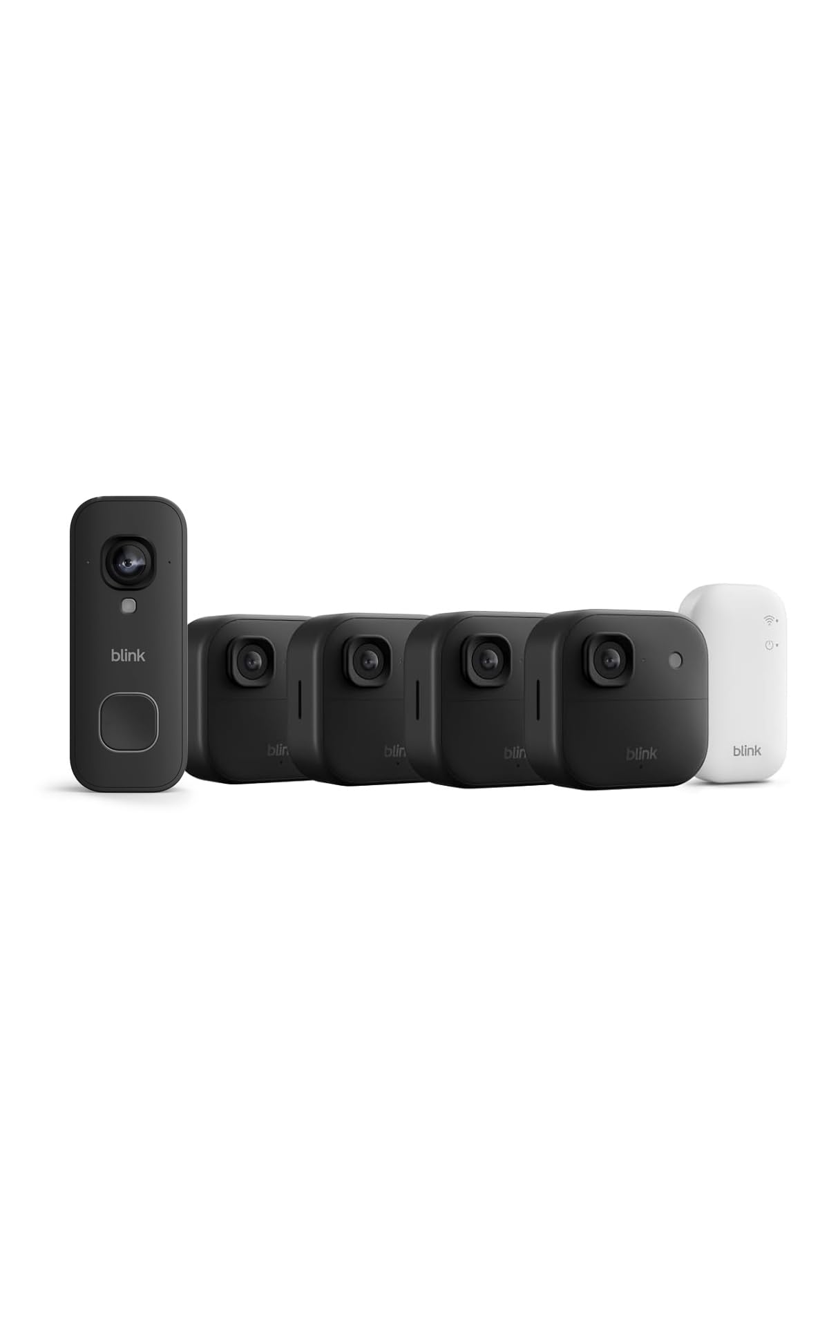 Caméra extérieure 2K+ Blink (nouvelle génération) +Blink Sonnette vidéo 2K+ filaire (nouvelle génération) — module de synchronisation de base inclus — système de 4 caméra, noir