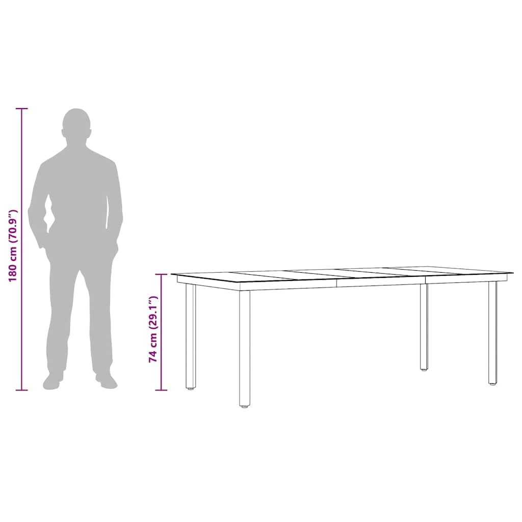 vidaXL Tavolo da Pranzo da Giardino Nero 200x100x74 cm Acciaio e Vetro