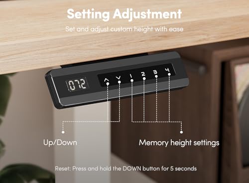 Image of FEZIBO 63 x 28 Inch Deeper Height Adjustable Electric Standing Desk with Double Drawers, Sit Stand Up, Home Office Computer Desk with 4 Height-Adjustable Feets & 2 Hooks, White Frame /Maple Top