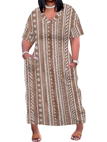 Image of PinkPatty Women's Plus Size Short Sleeve Maxi Dress Casual Loose V Neck Long Dress with Pockets