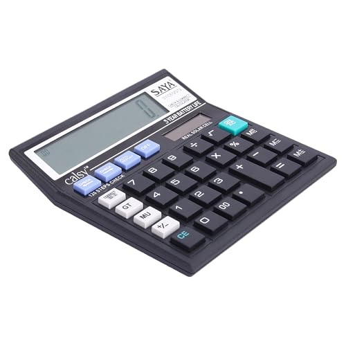 Image of Saya Check and Correct Basic Desktop Calculator with 12-Digit Large Display | Dual Power (Solar & Battery) | Ergonomic Design for Office & School Supplies | GST & Rate Function | 1 Year Warranty