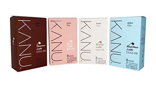 Maxim KANU Tiramisu Latte 8 Sticks, Vanilla Latte 8 Sticks, Dolce Latte 8 Sticks, Mint Choco Latte 8 Sticks