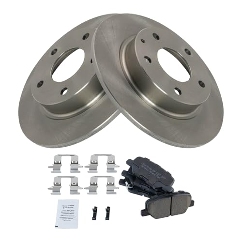 Image of TRQ Rear Brake Pad and Rotor Set Ceramic Compatible with 2014-2016 Mazda 3 Mexico Built