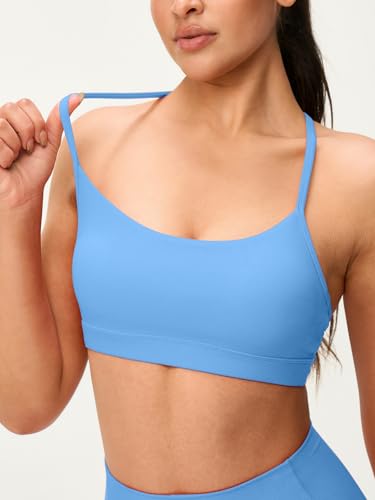Image of Womens Y Back Padded Sports Bra Strappy U Neck Butter Soft Low Impact Workout Bras Yoga Pilates Walking