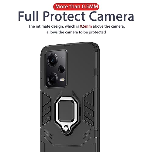 Image of Pikkme Back Cover for Poco X5 5G / Redmi Note 12 5G | 360 Protection | Ring Holder | Kickstand | Tough Armor Case (Black)