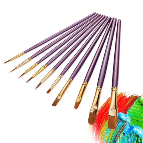 XURJUMI Pinceles Acuarela, 10 Pinceles Pintura Acrilica para Acuarela,Gouache, Acrilico, óleo, para Niños y Adultos, amaños diferentes