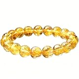 HHCTEBEC Pulsera de Cuarzo rutilado Amarillo con Piedras Preciosas curativas, Cristales Naturales, Pulsera de Cuentas Chakras, Cuentas de Cristal Ajustables, Cuarzo rutilado Dorado, Pulido,12MM