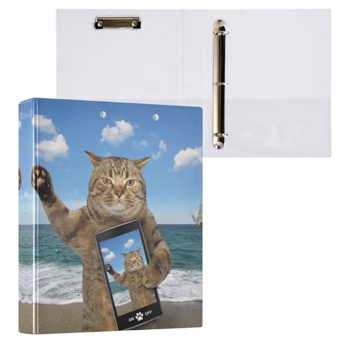 リングファイル ルーズリーフ バインダー a4 猫柄 おもしろい 携帯 可愛い Dリング 3穴 200枚収納 クリップ&収納ポケット付き 書類整理 事務用品