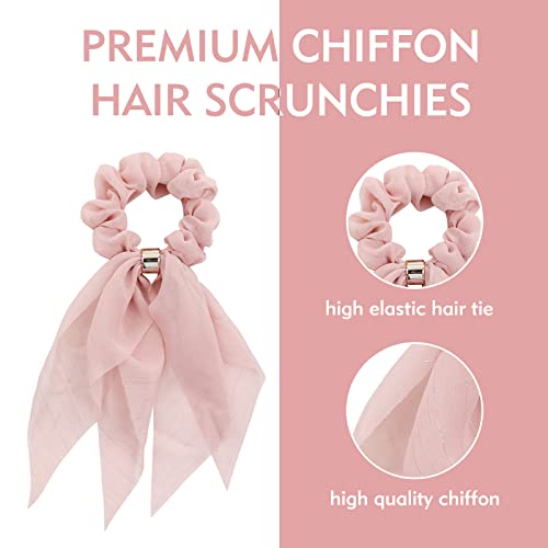 Cinaci 10 Pack Chiffon Long Tail Ribbon Stretchy Hair Scrunchies Thin Thick Hair Ties Ponytail Holders Elastics Hairbands Accessories For Women Girls #TOP3