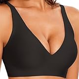 Jelly Bügelloser BH, tiefer V-Ausschnitt, Push-Up-T-Shirt, nahtlos, ohne Bügel, stützend, bügelfrei, bequeme Vollschalen-BHs, Schwarz , M
