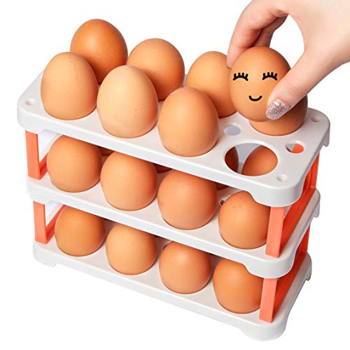 Ease.Life 24 Egg Holder for Refrigerator with 3 Reusable Egg Cartons - BPA Free Plastic Egg Holder for Fridge Organizer - DIY Deviled Egg Tray Customizable Egg Container for Refrigerator Door (White)