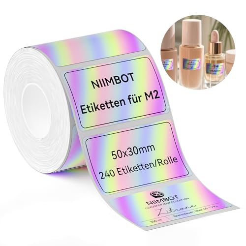NIIMBOT M2 etykiety termotransferowe, 50 x 30 mm, samoprzylepna taśma etykiet tylko do drukarek etykiet M2, 240 etykiet/rolka, srebrna