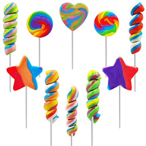 Assorted Mini Rainbow Swirl Lollipops and Rings,Assorted Flavors, Great for Birthday Parties, Events, and Goody Bag Fillers, Party Favors, Individually Wrapped Sucker(25-Pack)