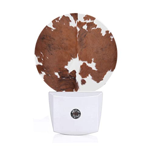 Image of Axayaz Cowhide Night Light Plug Into Wall Leopard Farm Animal Tri Color Brown Cow Auto Sensor LED Dusk to Dawn Light for Bedroom Staircase