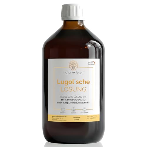 1000 ml de solución Lugolsche <5% en calidad farmacéutica (ph. eur.)   hergest. en Alemania – solución de yodo según la receta original en frasco de farmacéutico – incl. pipeta