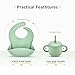 Bufims Silicone Baby Feeding Set, Baby Led Weaning Supplies, Eating Essentials Utensils with Suction Plate and Bowl, Pocket Bib, Sippy Cup with Lid, Forks Spoons Snack Container, for 6+ Months, Green