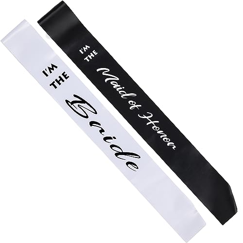Funky Junque Bridal Sash Bundle - I'm The Maid of Honor (Black) & I'm The Bride (White) - 2 Pack