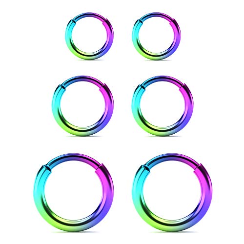 Surgical Stainless Steel Endless Hoop Earrings 8-12Mm Cartilage Sleeper Earrings Hypoallergenic Hoop Earrings Set For Men Women(3 Pairs(8/10/12Mm)-Rainbow) #TOP1