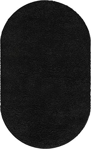 Rugs.com Everyday Shag Rug  –  Black 5x8 Oval  Shag Rug Perfect for Kitchens, Dining Rooms and More