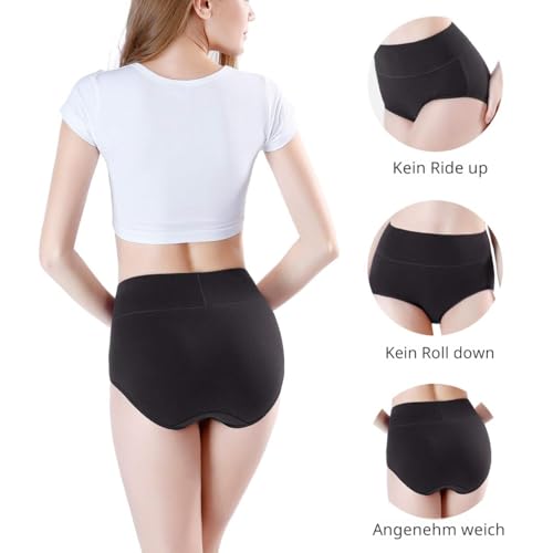 wirarpa Damen Unterhosen Baumwolle Slips Damen Hoher Taille Atmungsaktive Taillenslip Wochenbett Unterwäsche Mehrpack Größen 32-58, Schwarz, Large (42/44) 5