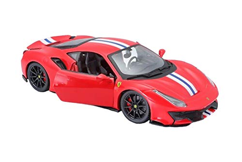 Ferrari 488 Pista Red with White and Blue Stripes 1/24 Diecast Model Car by Bburago 26026