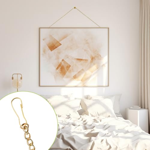 Image of Picture Hanging Kit with 4Pcs 2M Picture Hanging Chains & 12Pcs Hooks, Heavy Duty Metal Display Chain for Photo Frames Artworks Mirror(Gold)