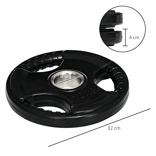 Foto von SPORTNOW Hantelscheiben 2er-Set, Tri-Grip 2 x 10 KG gummierte Olympiascheiben, bodenschonender Gewichtsscheiben mit 5 cm Bohrung, drei Griffen, für Gewichtheben, Krafttraining