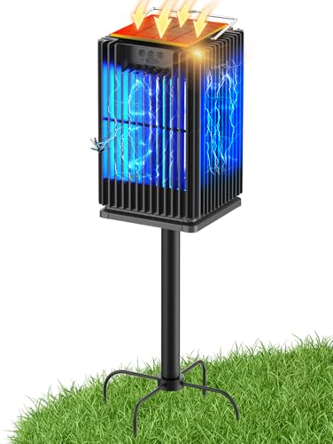 Solar Bug Zapper Outdoor, Waterproof Mosquito Zapper Type-C & Solar Powered, Auto On/Off, Cordless 4200V Electric Fly Zapper, 5000mAh Rechargeable Mosquito Trap Killer for Patio Backyard Camping