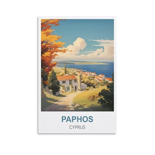 NPRZM Plaque en métal vintage Paphos Chypre, affiche d'art rétro inspirante pour la maison, le bureau, le café, le bar, décoration murale 15 x 30 cm