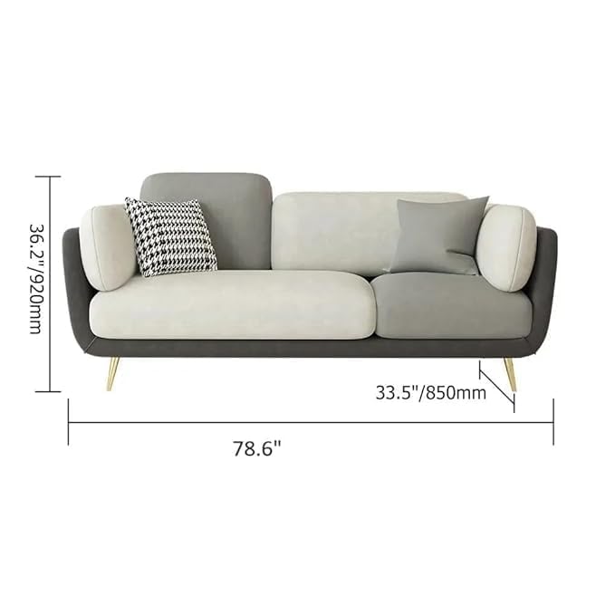 Image of Velvet Contemperory Sofa Couch with Cushion Chaise Lounge Sectional Perfect for Living Room & Bedroom Guests Home & Office (Grey & Cream)