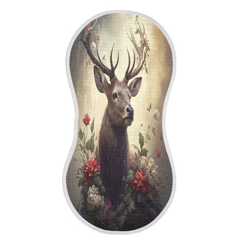 J JOYSAY Floral Deer Beige Baby Burp Cloths for Boys Girls Large 22''x11'' Cotton 4 Layer Cloth Baby Essentials for Infant Newborn one sizex1
