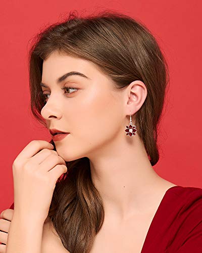 Poinsettia Christmas Flower Dangle Earrings Silver Plated Sparkling Crystal Christmas Earrings Gifts Holiday Party Decorations with Message Card & Velvet Bag3