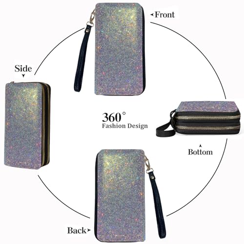 Women's Rhinestone Large Capacity Double Zipper Wristlet Clutch Purse Party Wallet Card Phone Holder3