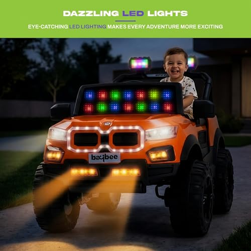Image of Baybee RogueX Battery Operated Jeep for Kids with Parental Control | Baby Ride On Electric Car with RGB Lights, Music & Swing Mode | Rechargeable Battery Car for Kids 2 to 6 Years Boys Girls (Orange)