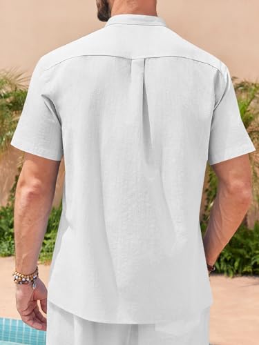 Mens Short Sleeve Guayabera Shirts Linen Cotton Button Up Banded Collar Mexican Cuban Wedding Shirt Summer Beach Tops - Image 4