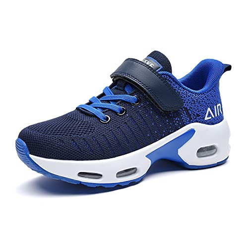 M MAGPER Turnschuhe Jungen Mädchen Air Sportschuhe Kinder Laufschuhe Leicht Atmungsaktiv Fitnesss Tennis Sneaker - Dunkel Blau - Size 35 EU