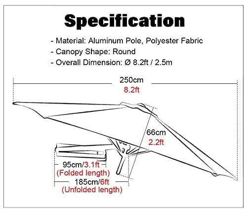 WAHHWF Backyard Wall Mount Umbrella, 8ft, 7ft, Outdoor Patio Umbrella with Bracket & Adjustable Pole, Tilting Sunshade Umbrella for Tight Small Space Garden Yard, Khaki, 7.2ft/2.2m - Thumbnail 4