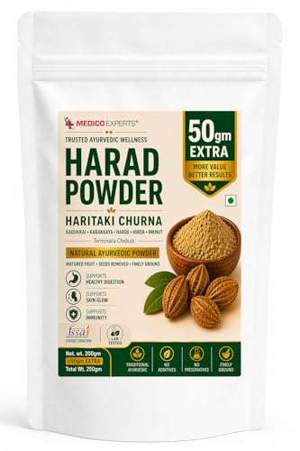 MedicoExperts Harad Powder - Haritaki Churna | Kadukkai, Karakkaya, Harde, Hirda, Inknut | Terminalia Chebula | FSSAI Certified, Lab Tested, No Additives | 200gm + 50gm Free